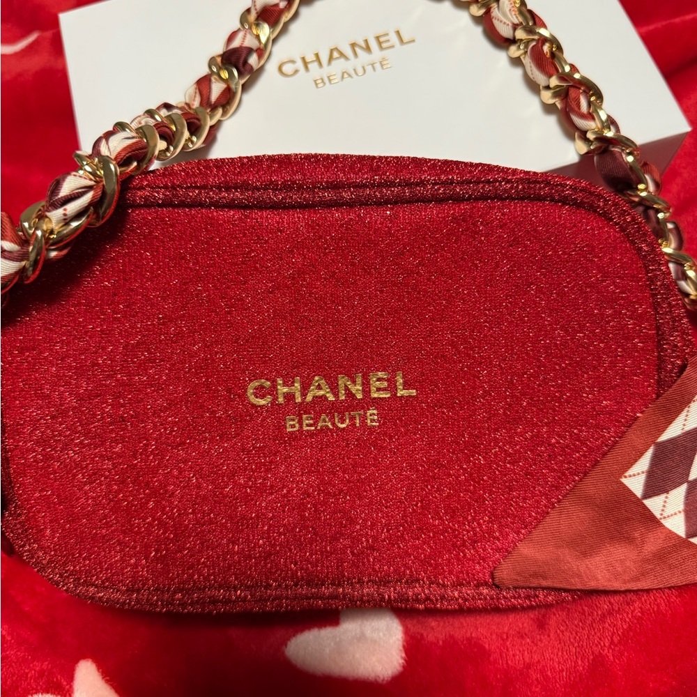 Chanel Red Bag W/Scarfed Strap New W/Box